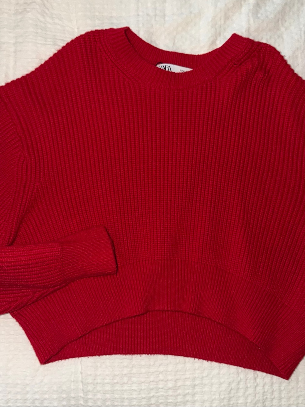 ZARA Red Ribbed Cropped Sweater